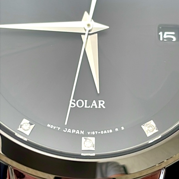 New! Vintage Seiko Solar Black Steel Watch w/Diamond Hour Markers - Picture 6 of 14